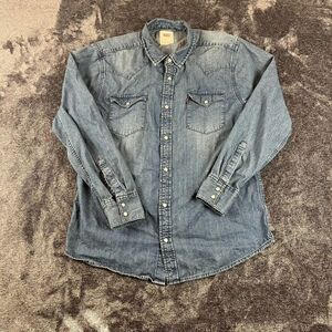 Levi's Blue Denim Pearl Snap Western Button Up Men's L Medium Blue Wash